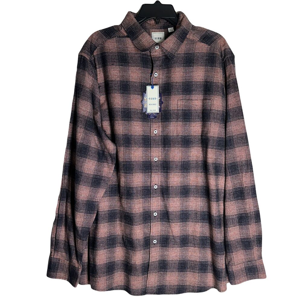 NWT ROWM Men Shirt 2XT Tall Man Mesa Sunset Plaid Button Down Long Sleeve Cotton